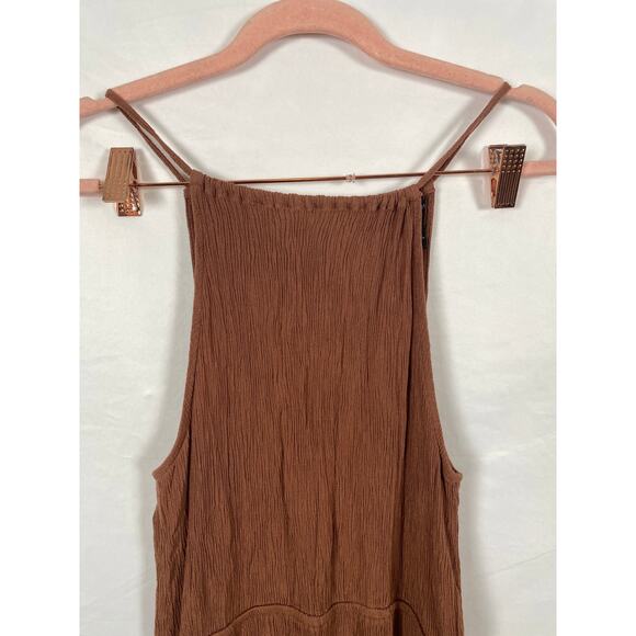 Forever 21 Women Crinkle Halter Maxi Dress Elastic Waist Tie Back Rust Size S - Picture 6 of 8
